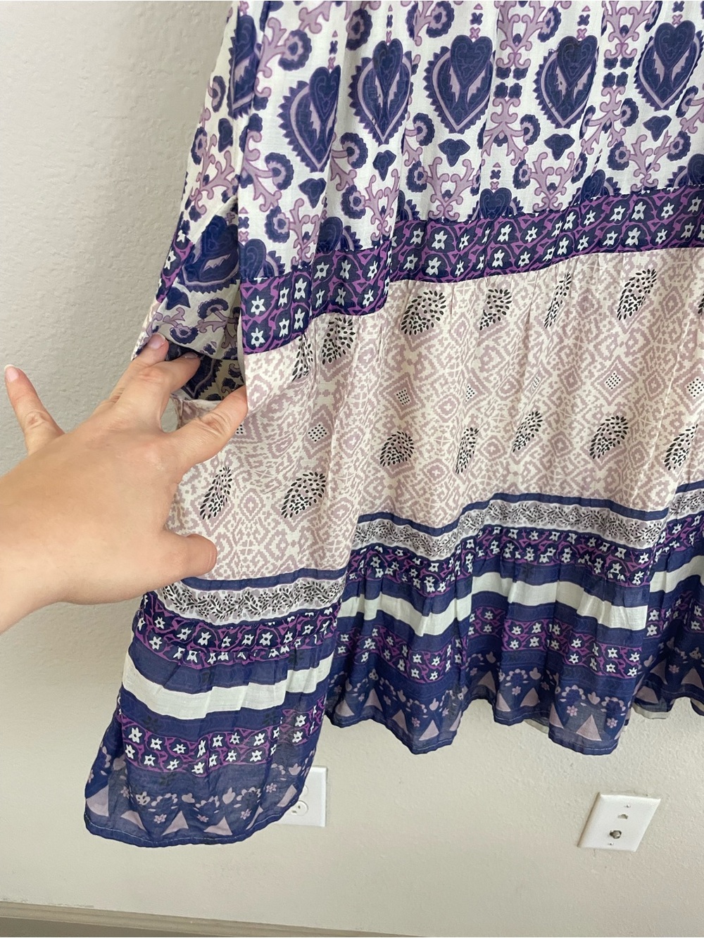 Sea New York Brigitte Border Midi Dress Purple and Cream Boho Tiered Size XL - Picture 6 of 10